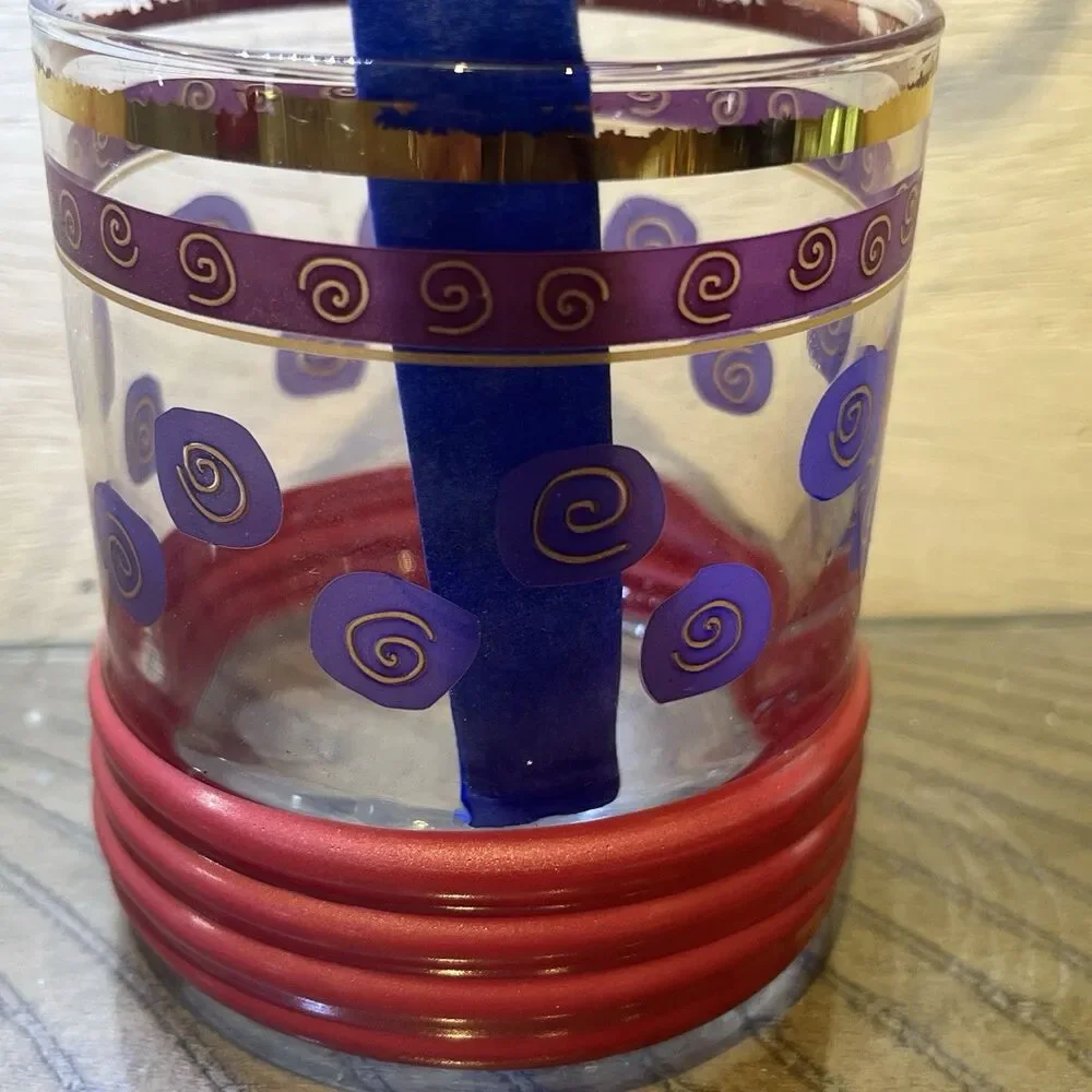 Sakura Sango Sue Zipkin MCM Golf Rim MCM Drinking Glass Blue Red Gold Rimmed VTG